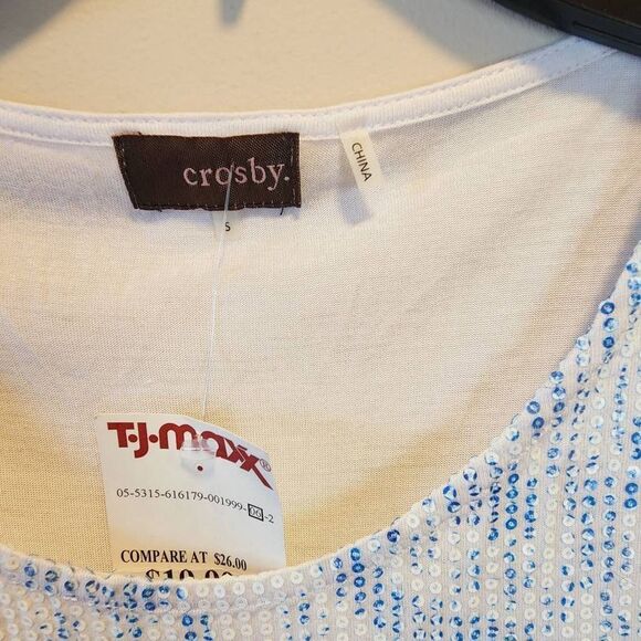 Crosby Womens Tops Sequenced Blue Short Sleeve Blue White Small - Picture 5 of 8
